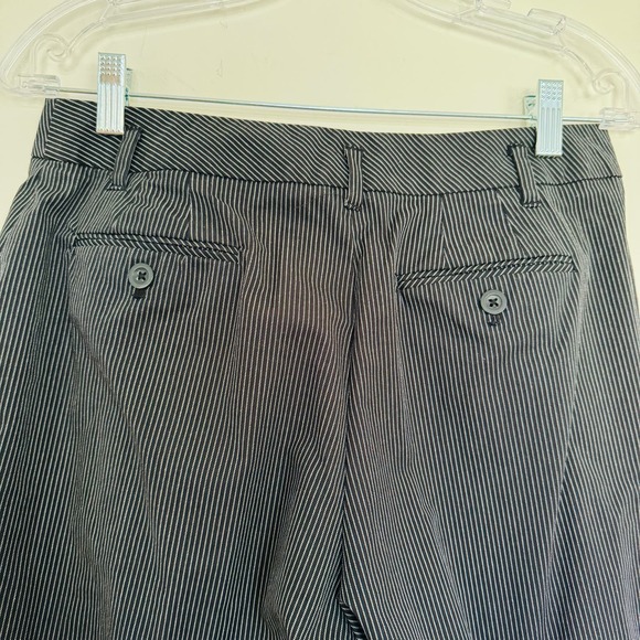 Ann Taylor LOFT Pinstripe Julie Cotton Cuffed Ankle Black Career Trouser Pants 4 - Picture 6 of 9